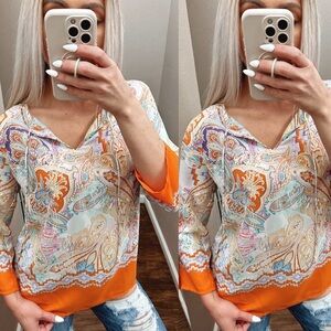 Saint Tropez West | Resort Chic Beachy Queen Paisley Flowy Peasant Top Small